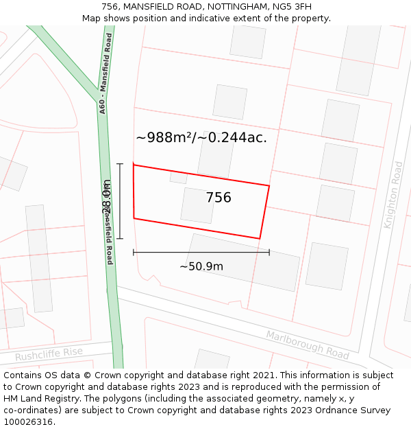 756, MANSFIELD ROAD, NOTTINGHAM, NG5 3FH: Plot and title map