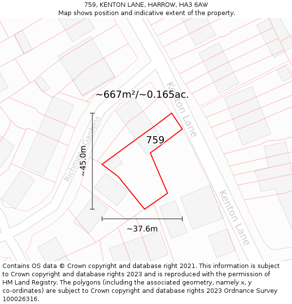 759, KENTON LANE, HARROW, HA3 6AW: Plot and title map