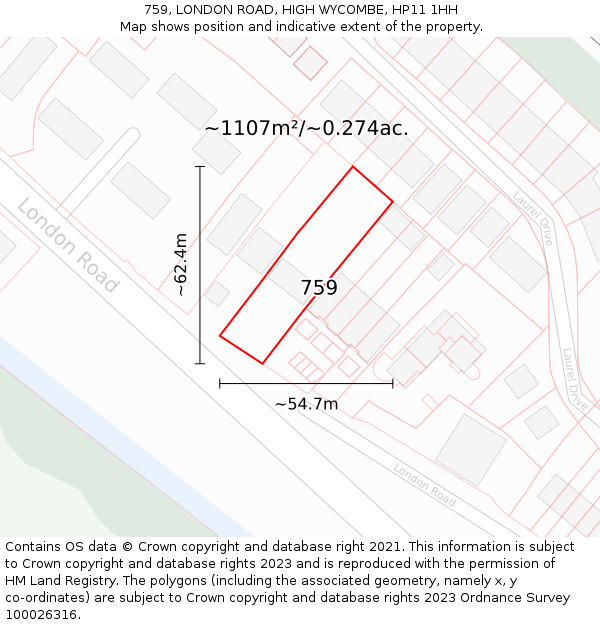 759, LONDON ROAD, HIGH WYCOMBE, HP11 1HH: Plot and title map