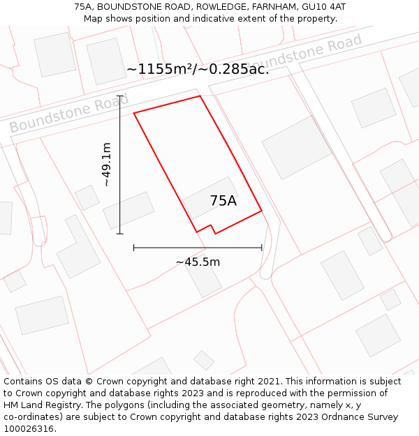 75A, BOUNDSTONE ROAD, ROWLEDGE, FARNHAM, GU10 4AT: Plot and title map