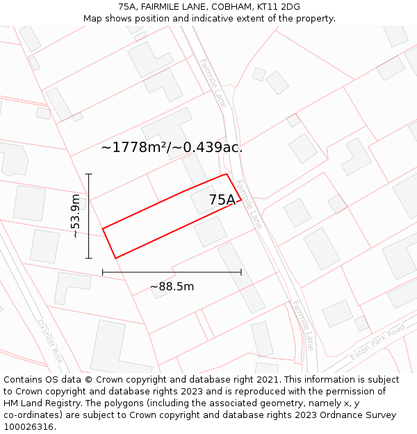 75A, FAIRMILE LANE, COBHAM, KT11 2DG: Plot and title map
