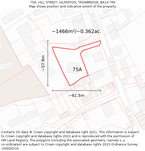 75A, HILL STREET, HILPERTON, TROWBRIDGE, BA14 7RS: Plot and title map