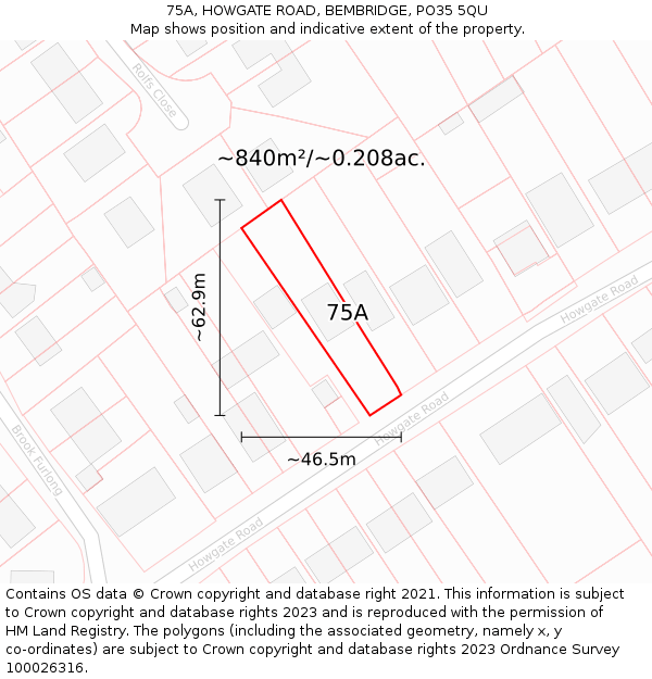 75A, HOWGATE ROAD, BEMBRIDGE, PO35 5QU: Plot and title map