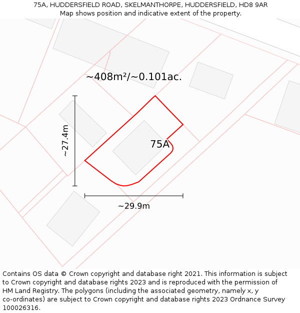 75A, HUDDERSFIELD ROAD, SKELMANTHORPE, HUDDERSFIELD, HD8 9AR: Plot and title map