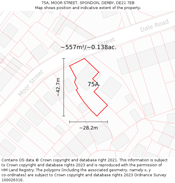75A, MOOR STREET, SPONDON, DERBY, DE21 7EB: Plot and title map