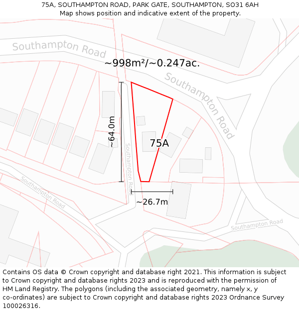 75A, SOUTHAMPTON ROAD, PARK GATE, SOUTHAMPTON, SO31 6AH: Plot and title map