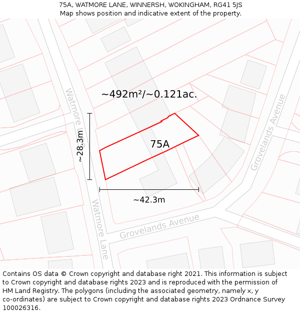 75A, WATMORE LANE, WINNERSH, WOKINGHAM, RG41 5JS: Plot and title map