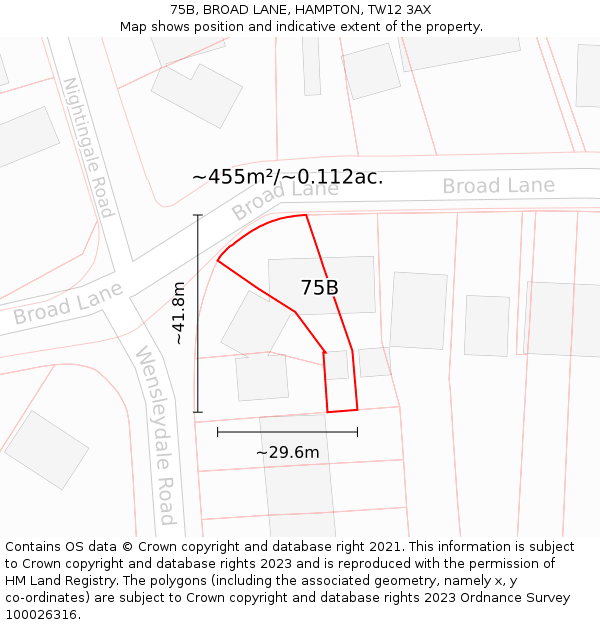 75B, BROAD LANE, HAMPTON, TW12 3AX: Plot and title map