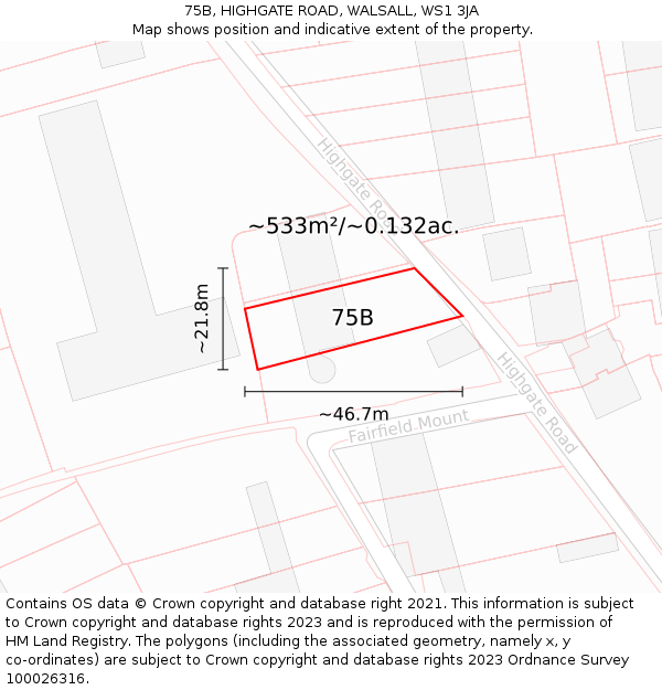 75B, HIGHGATE ROAD, WALSALL, WS1 3JA: Plot and title map