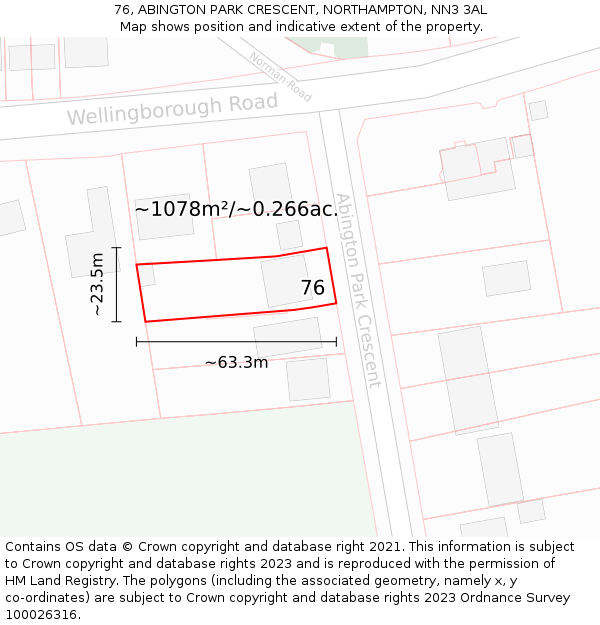 76, ABINGTON PARK CRESCENT, NORTHAMPTON, NN3 3AL: Plot and title map