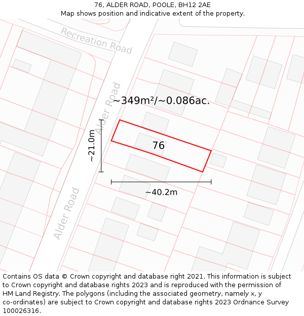 76, ALDER ROAD, POOLE, BH12 2AE: Plot and title map