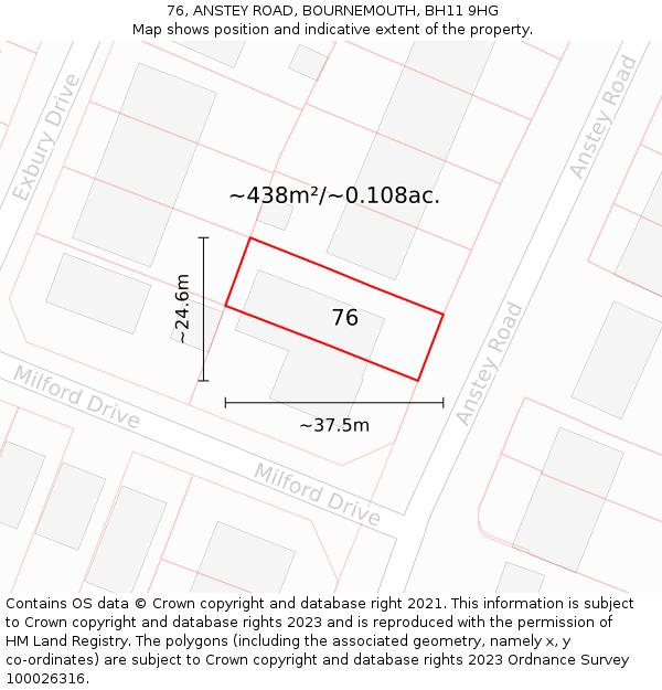 76, ANSTEY ROAD, BOURNEMOUTH, BH11 9HG: Plot and title map