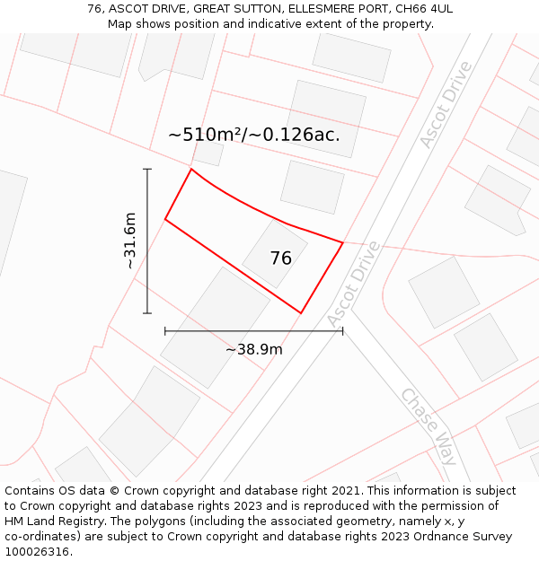 76, ASCOT DRIVE, GREAT SUTTON, ELLESMERE PORT, CH66 4UL: Plot and title map