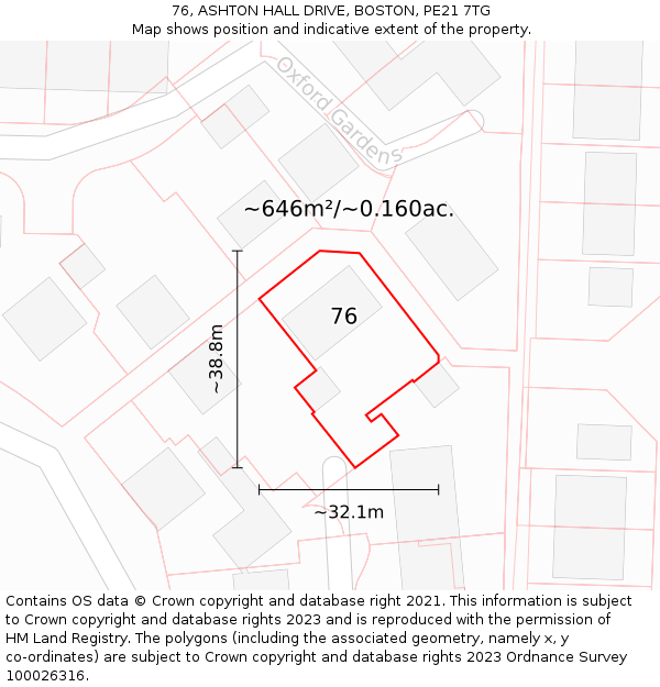 76, ASHTON HALL DRIVE, BOSTON, PE21 7TG: Plot and title map