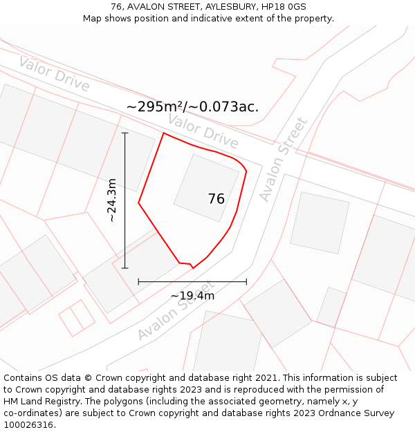 76, AVALON STREET, AYLESBURY, HP18 0GS: Plot and title map