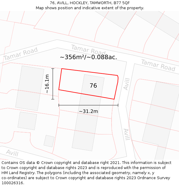 76, AVILL, HOCKLEY, TAMWORTH, B77 5QF: Plot and title map