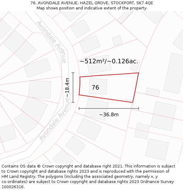 76, AVONDALE AVENUE, HAZEL GROVE, STOCKPORT, SK7 4QE: Plot and title map
