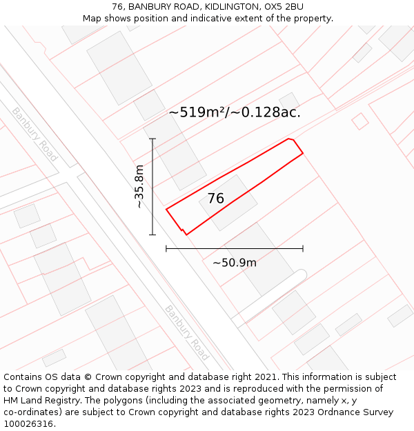 76, BANBURY ROAD, KIDLINGTON, OX5 2BU: Plot and title map