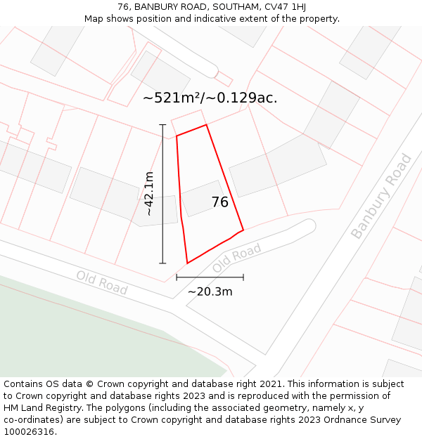 76, BANBURY ROAD, SOUTHAM, CV47 1HJ: Plot and title map