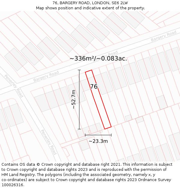 76, BARGERY ROAD, LONDON, SE6 2LW: Plot and title map