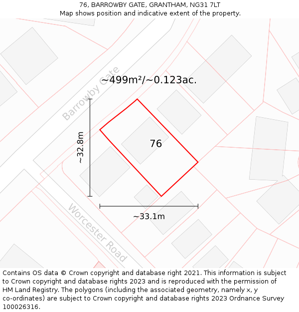 76, BARROWBY GATE, GRANTHAM, NG31 7LT: Plot and title map