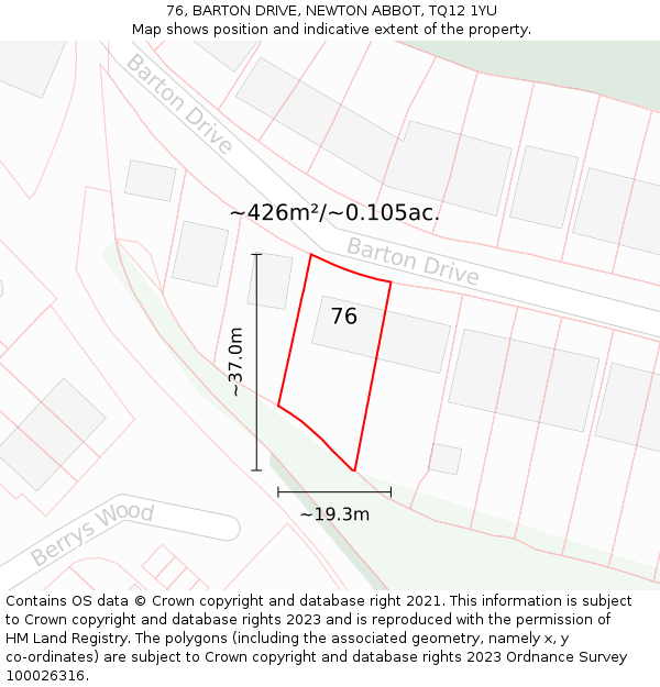 76, BARTON DRIVE, NEWTON ABBOT, TQ12 1YU: Plot and title map