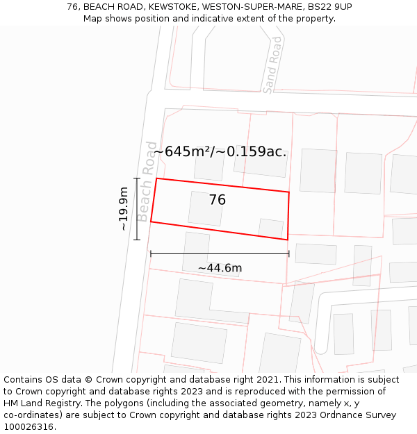 76, BEACH ROAD, KEWSTOKE, WESTON-SUPER-MARE, BS22 9UP: Plot and title map