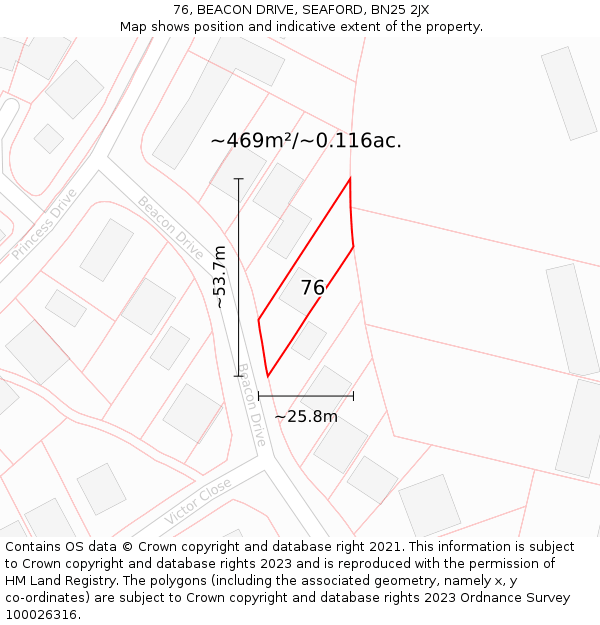 76, BEACON DRIVE, SEAFORD, BN25 2JX: Plot and title map