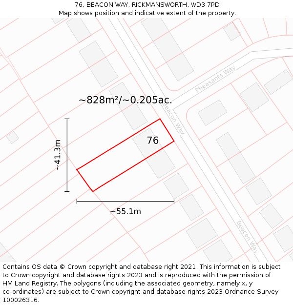 76, BEACON WAY, RICKMANSWORTH, WD3 7PD: Plot and title map