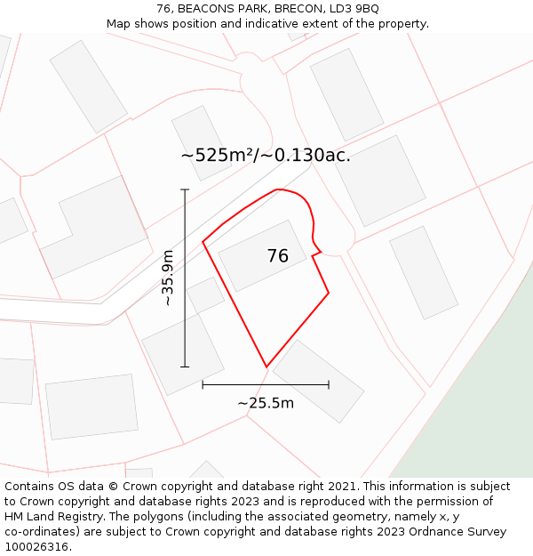 76, BEACONS PARK, BRECON, LD3 9BQ: Plot and title map