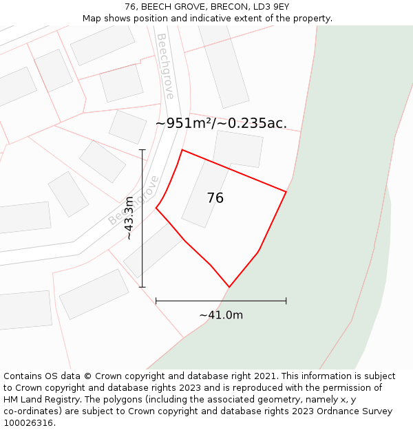 76, BEECH GROVE, BRECON, LD3 9EY: Plot and title map