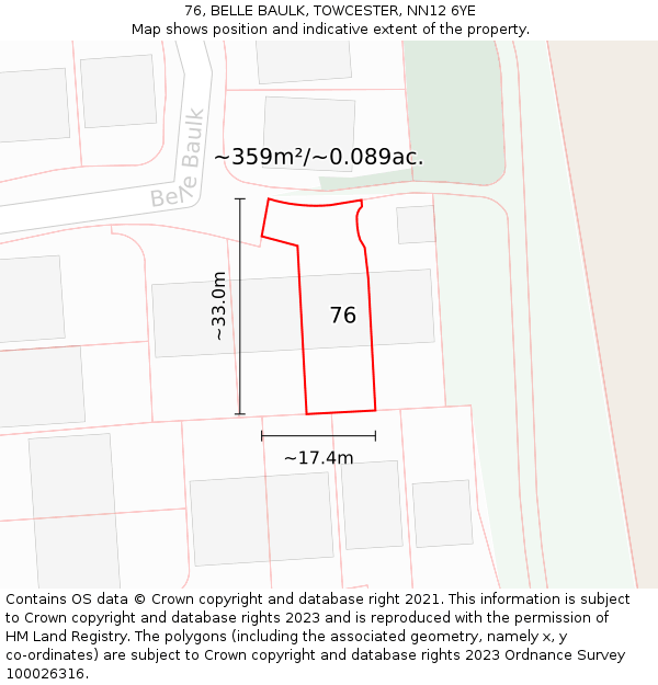 76, BELLE BAULK, TOWCESTER, NN12 6YE: Plot and title map
