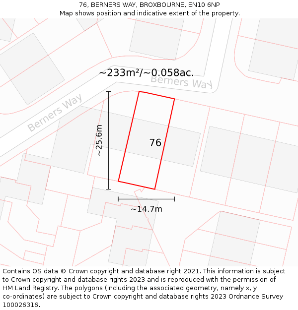 76, BERNERS WAY, BROXBOURNE, EN10 6NP: Plot and title map