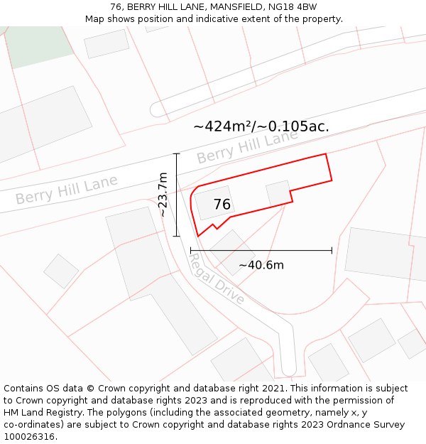 76, BERRY HILL LANE, MANSFIELD, NG18 4BW: Plot and title map
