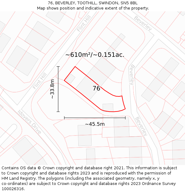 76, BEVERLEY, TOOTHILL, SWINDON, SN5 8BL: Plot and title map