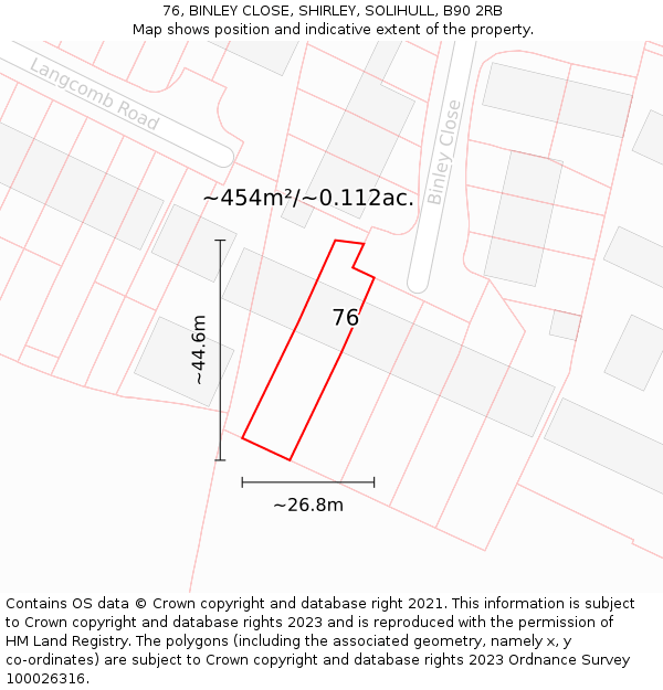 76, BINLEY CLOSE, SHIRLEY, SOLIHULL, B90 2RB: Plot and title map