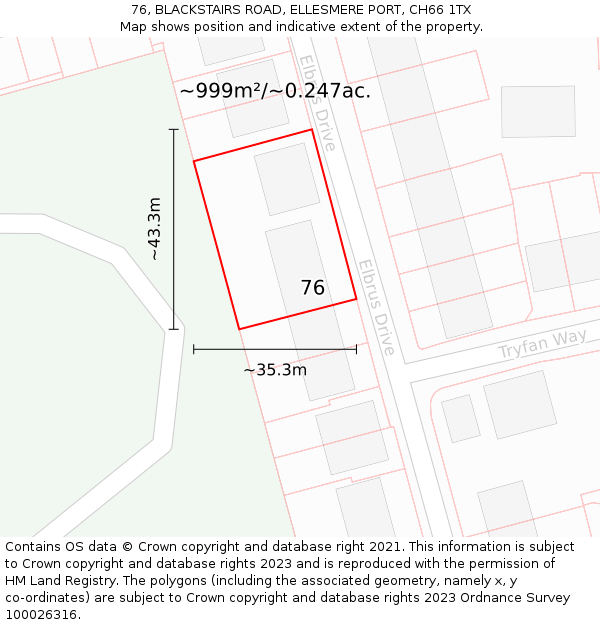 76, BLACKSTAIRS ROAD, ELLESMERE PORT, CH66 1TX: Plot and title map