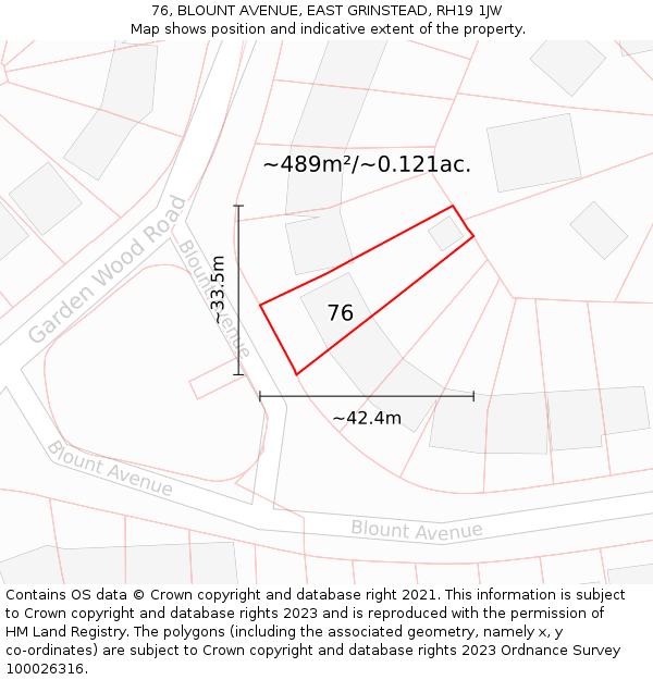 76, BLOUNT AVENUE, EAST GRINSTEAD, RH19 1JW: Plot and title map