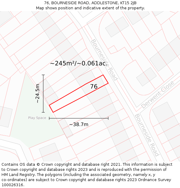 76, BOURNESIDE ROAD, ADDLESTONE, KT15 2JB: Plot and title map
