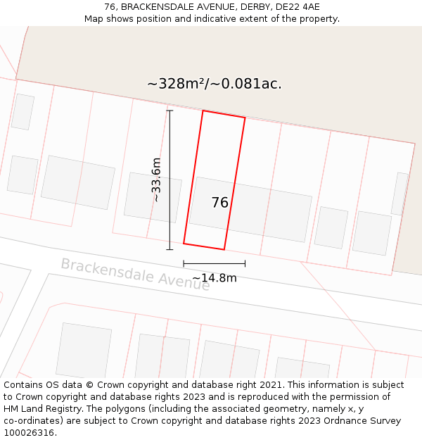 76, BRACKENSDALE AVENUE, DERBY, DE22 4AE: Plot and title map