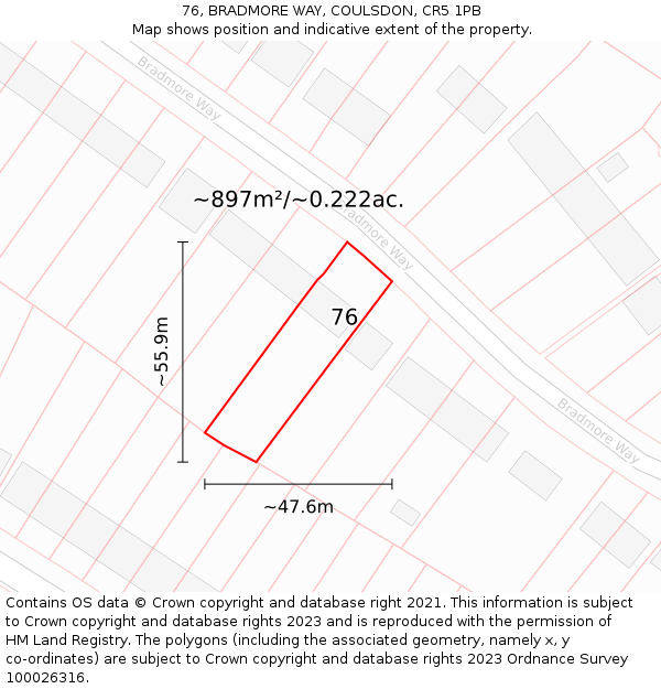 76, BRADMORE WAY, COULSDON, CR5 1PB: Plot and title map