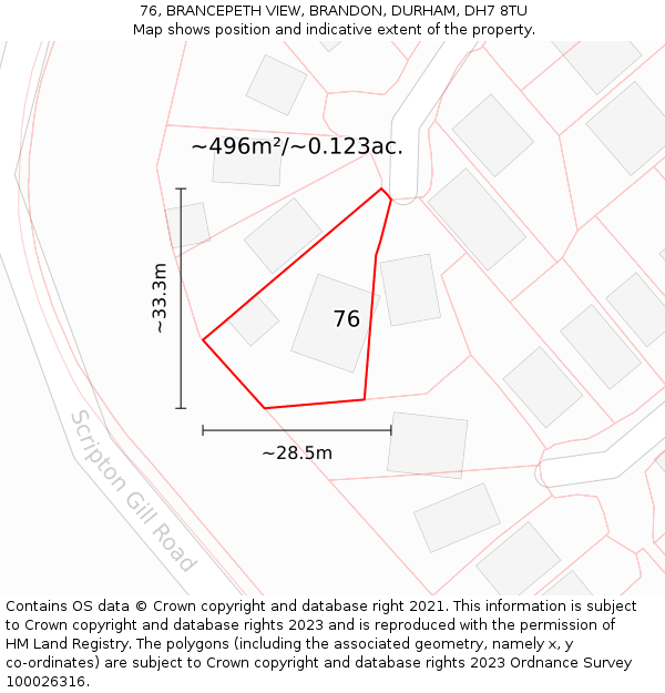76, BRANCEPETH VIEW, BRANDON, DURHAM, DH7 8TU: Plot and title map