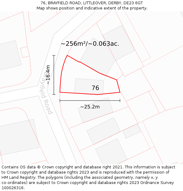 76, BRAYFIELD ROAD, LITTLEOVER, DERBY, DE23 6GT: Plot and title map