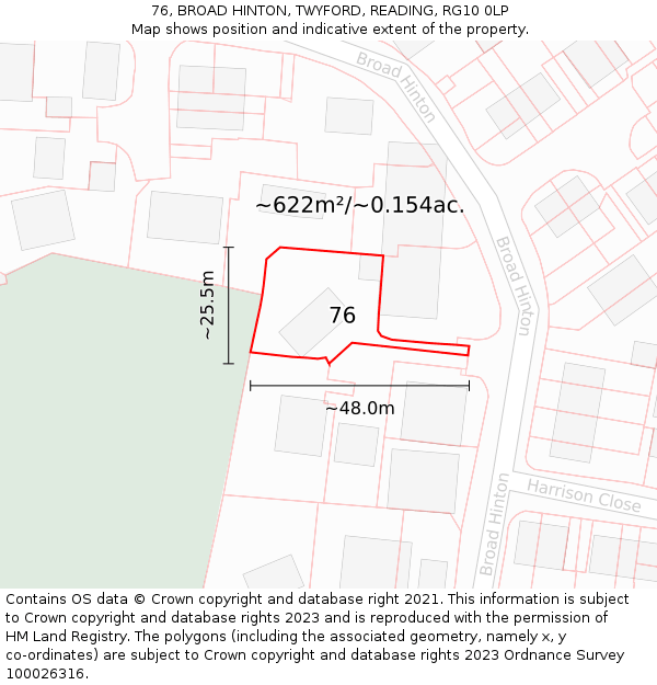 76, BROAD HINTON, TWYFORD, READING, RG10 0LP: Plot and title map