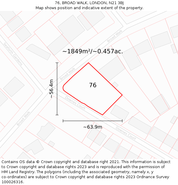 76, BROAD WALK, LONDON, N21 3BJ: Plot and title map
