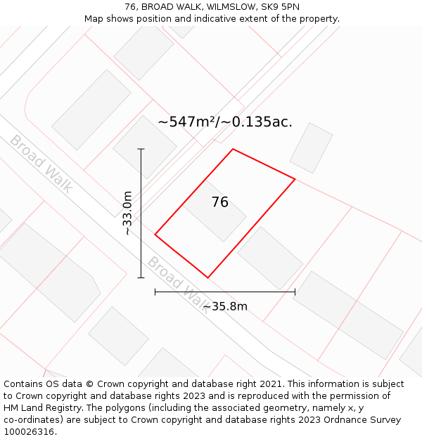 76, BROAD WALK, WILMSLOW, SK9 5PN: Plot and title map