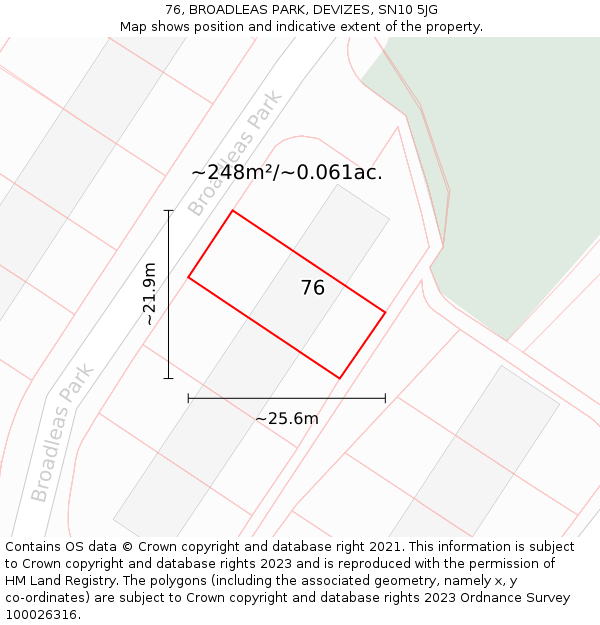 76, BROADLEAS PARK, DEVIZES, SN10 5JG: Plot and title map