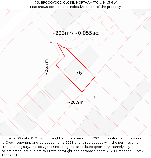 76, BROCKWOOD CLOSE, NORTHAMPTON, NN5 6LY: Plot and title map