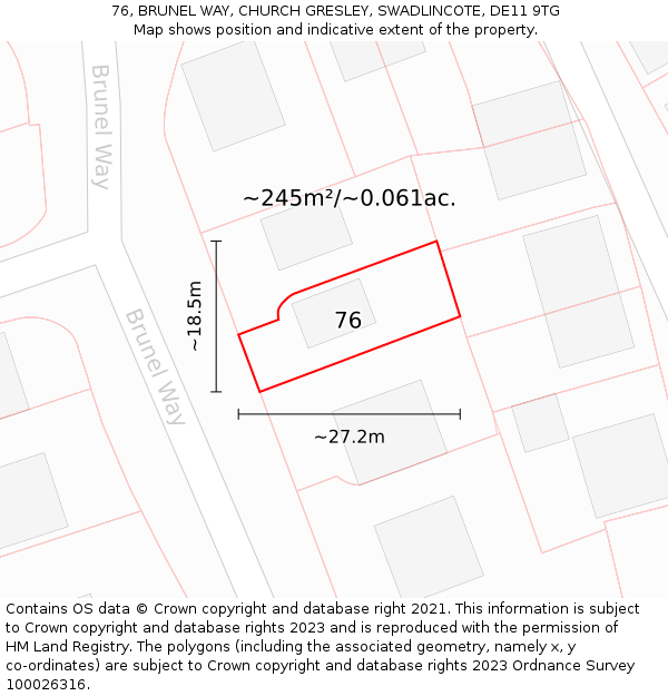76, BRUNEL WAY, CHURCH GRESLEY, SWADLINCOTE, DE11 9TG: Plot and title map