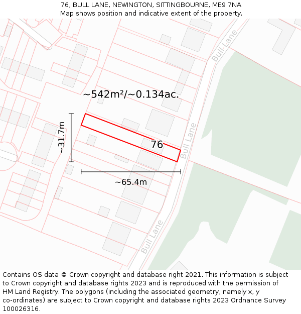 76, BULL LANE, NEWINGTON, SITTINGBOURNE, ME9 7NA: Plot and title map